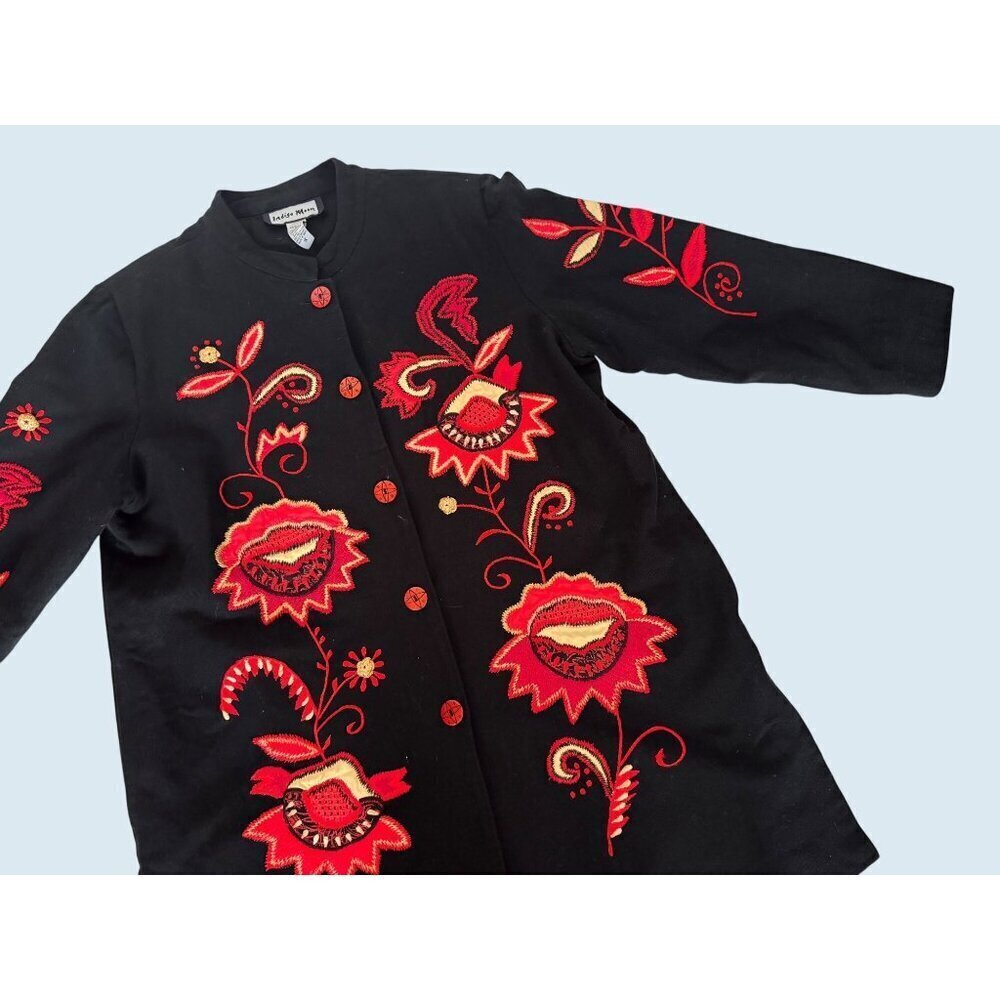 INDIGO MOON Embroidered Wearable Art Jacket Coat Sz 1X